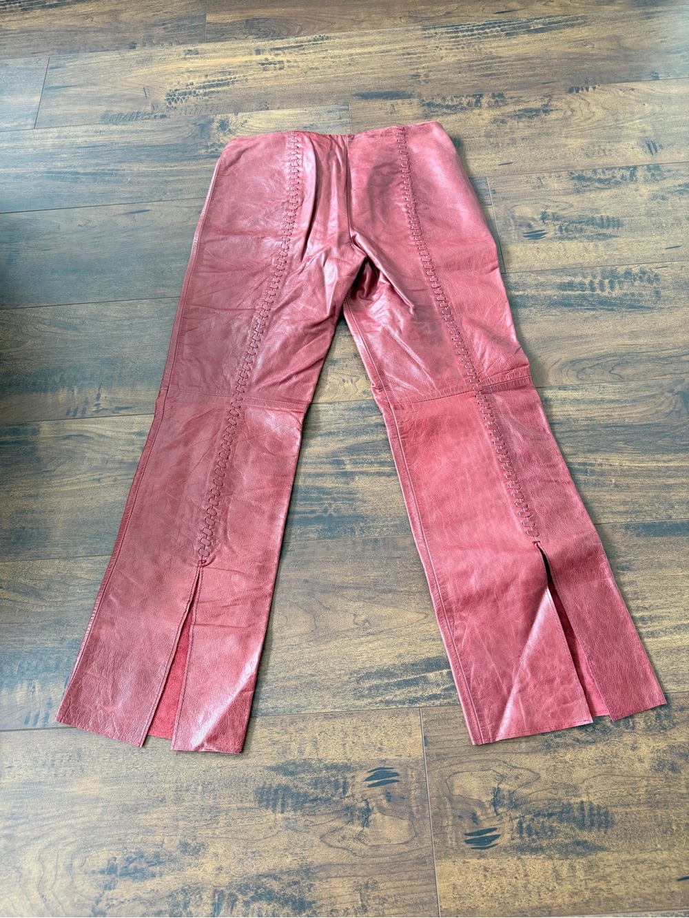 Vintage Parallel Red Patina Leather Pants Y2K Straight Leg Pants Size 4 - Picture 4 of 16